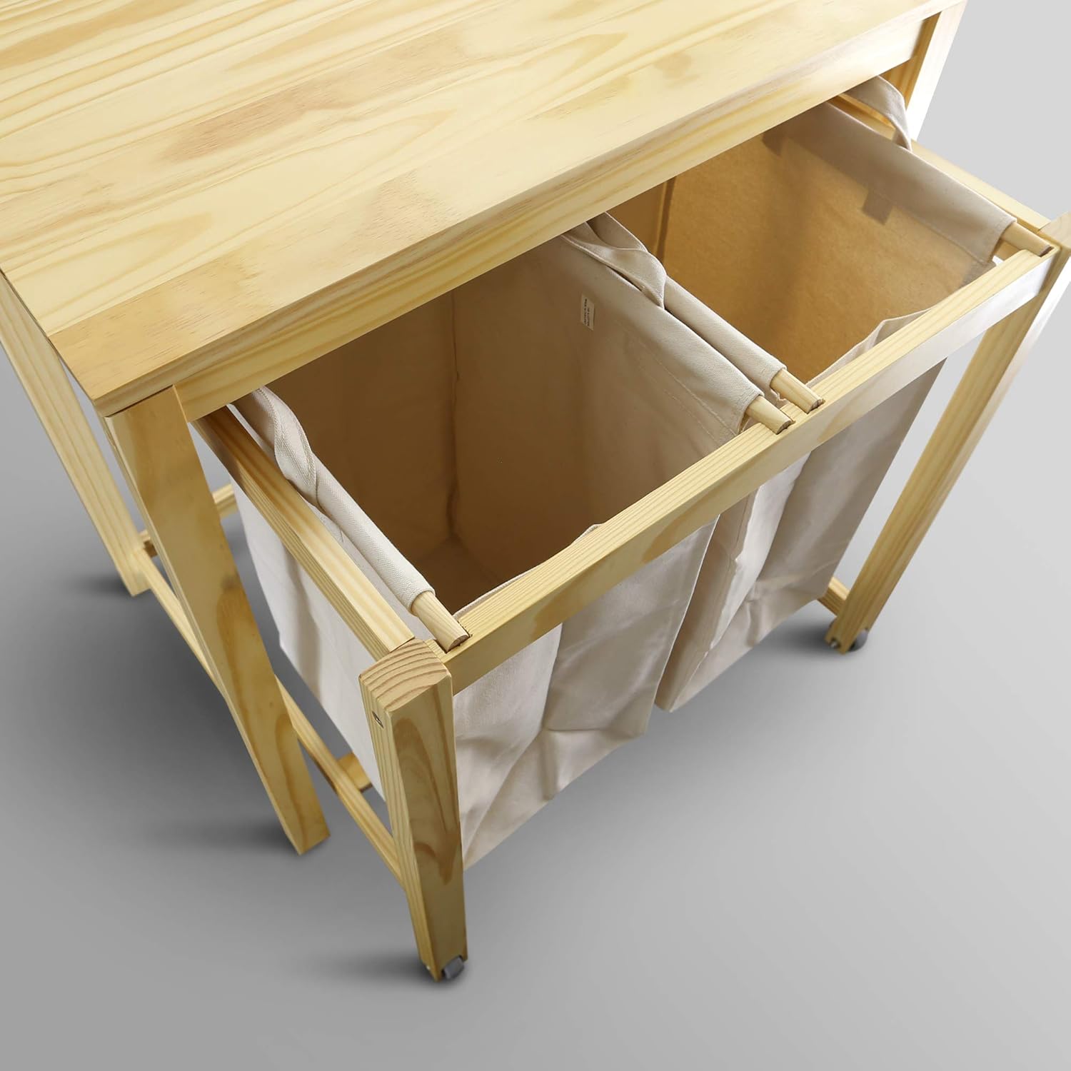Natural Solid Wood Collapsible Laundry Hamper with Wheels