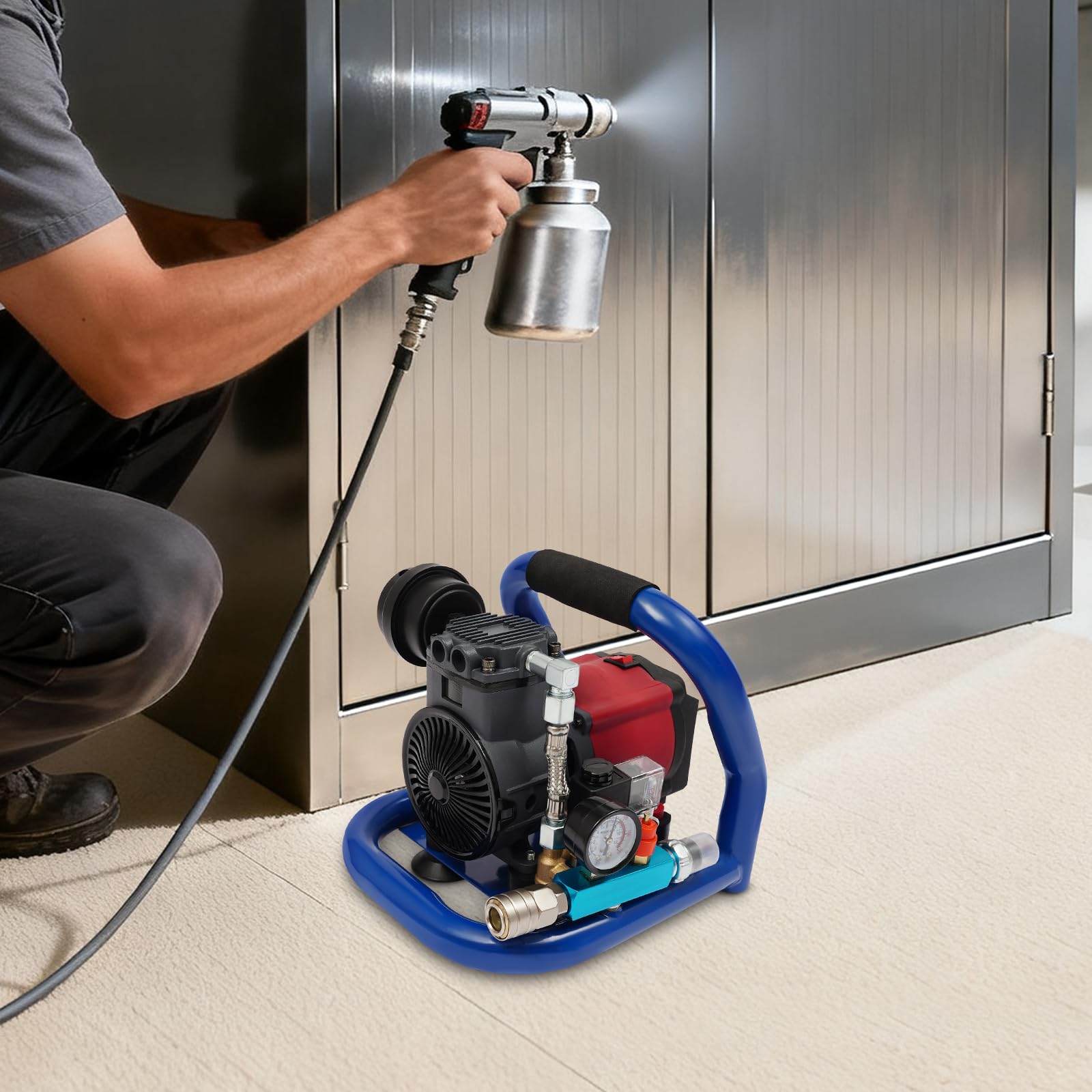 Compressore ad aria compressa a batteria, compressore d'aria portatile, 2800 giri/min, compressore silenzioso, 7 bar, 350 W, senza olio, con serbatoio da 1,5 l, gonfiaggio rapido