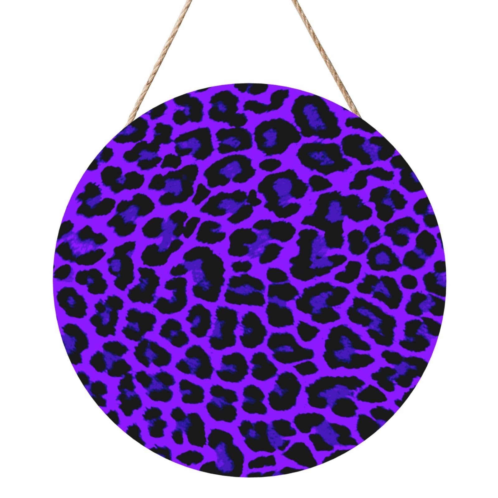 InOmak Leopard Print Purple, Round Wood Panel Painting 12 in, Wall Hanging Painting For Home