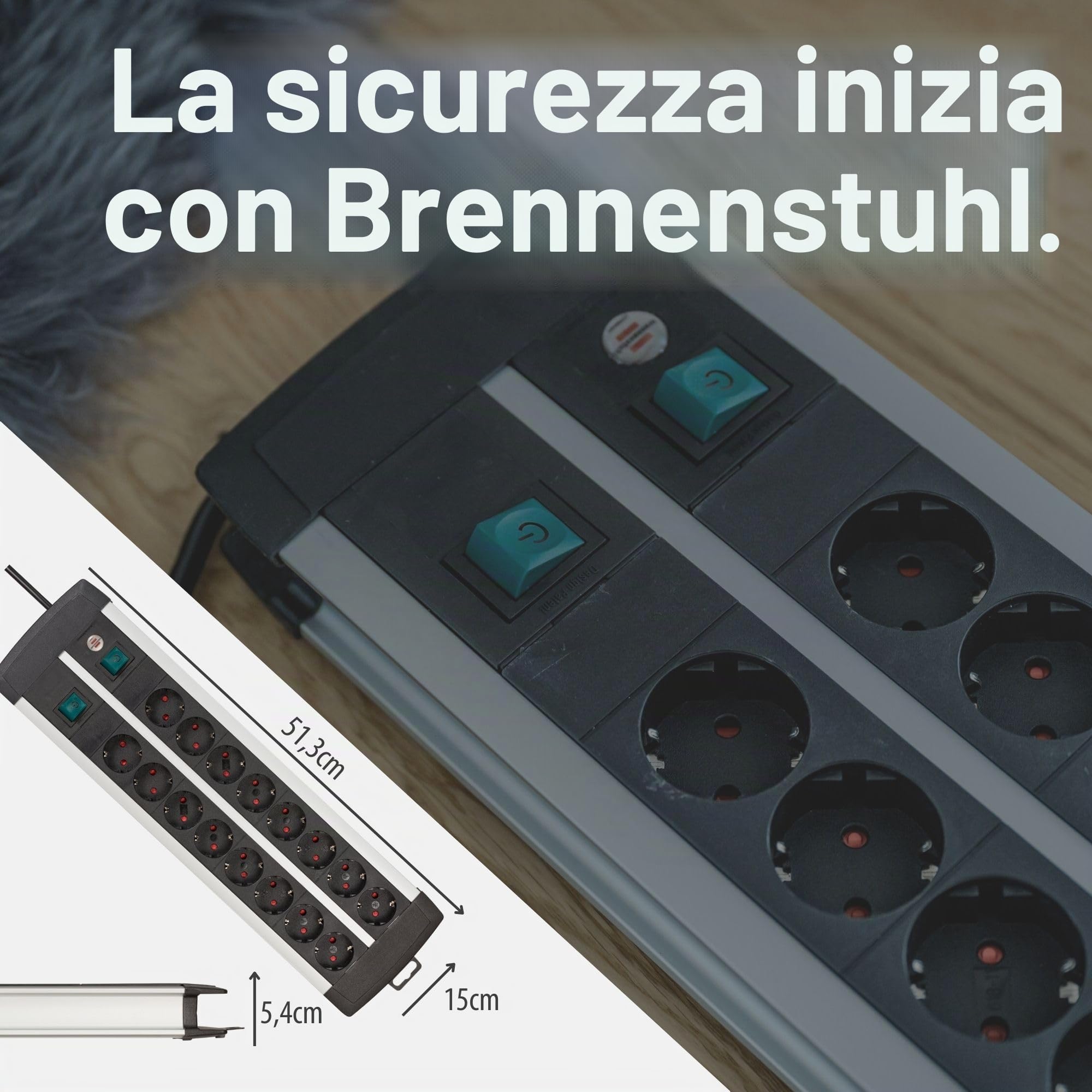 BRENNENSTUHL 1391000916 - Base múltiple Premium-Alu-Line Technics con 2 y 3 interruptores (16 tomas)