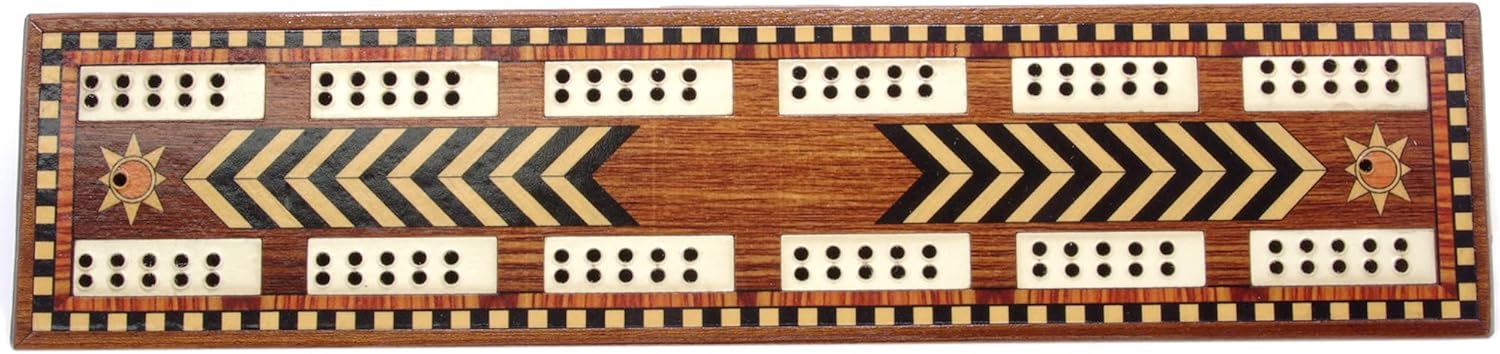 Brimtoy inlaid reproduction antique cribbage board -2 track, supplied with 4 metal cribbage pegs and instructions - Image 5