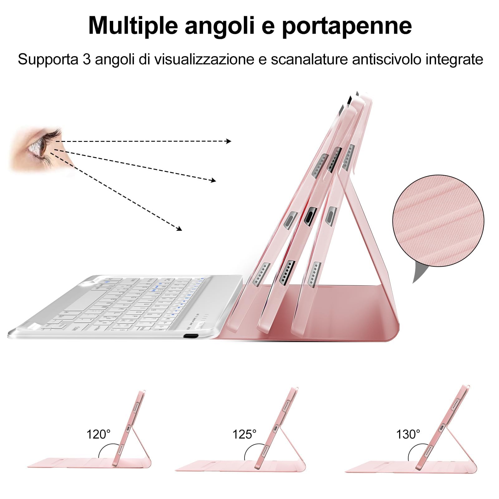 Occtingkind Tastiera per Lenovo Tab P12 2023 - Custodia con Tastiera Bluetooth Rimovibile per Lenovo Tab P12 TB370FU, Layout Italiano, USB C, Senza Retroilluminazione Senza Touchpad, Rosa chiaro