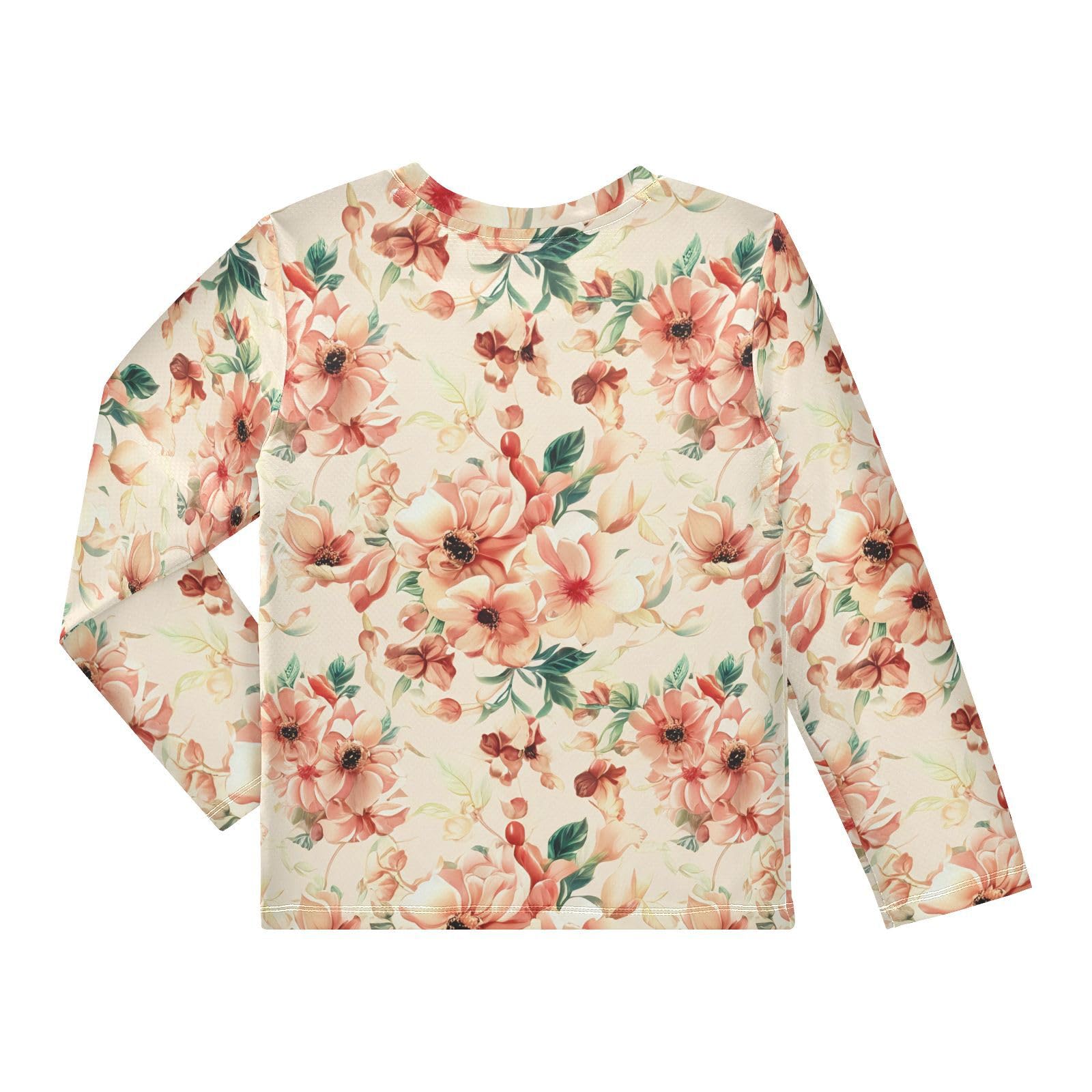 Dahlia Flower Leaves Beige Rash Guard Shirt for Boys Sun Protection Shirt for Running Swiming Pool UPF50+ 7-8T