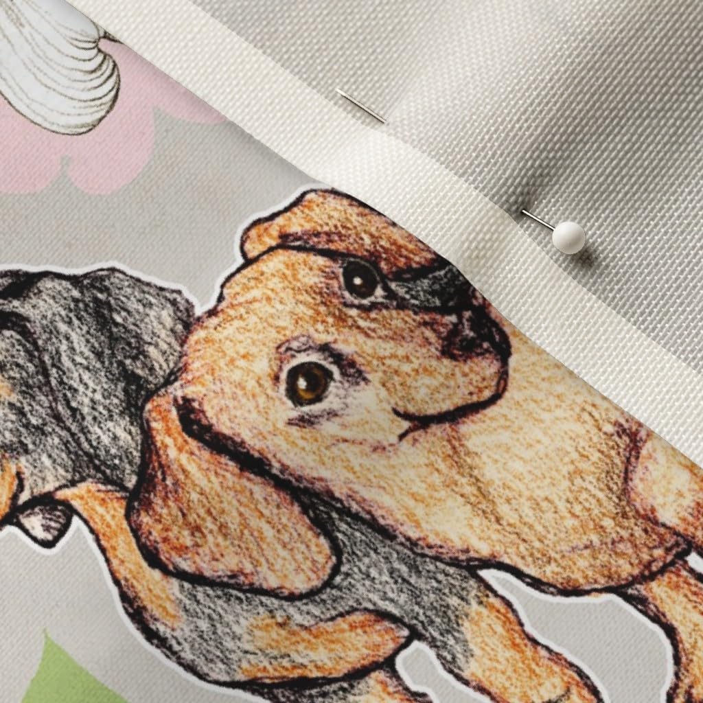 Spoonflower Fabric - Dachshunds Dogwood Blossoms Pink Large Dachshund Dogs Cute Gray Year Printed on Upholstery Velvet Fabric Fat Quarter - Upholstery Home Decor Bottomweight Apparel