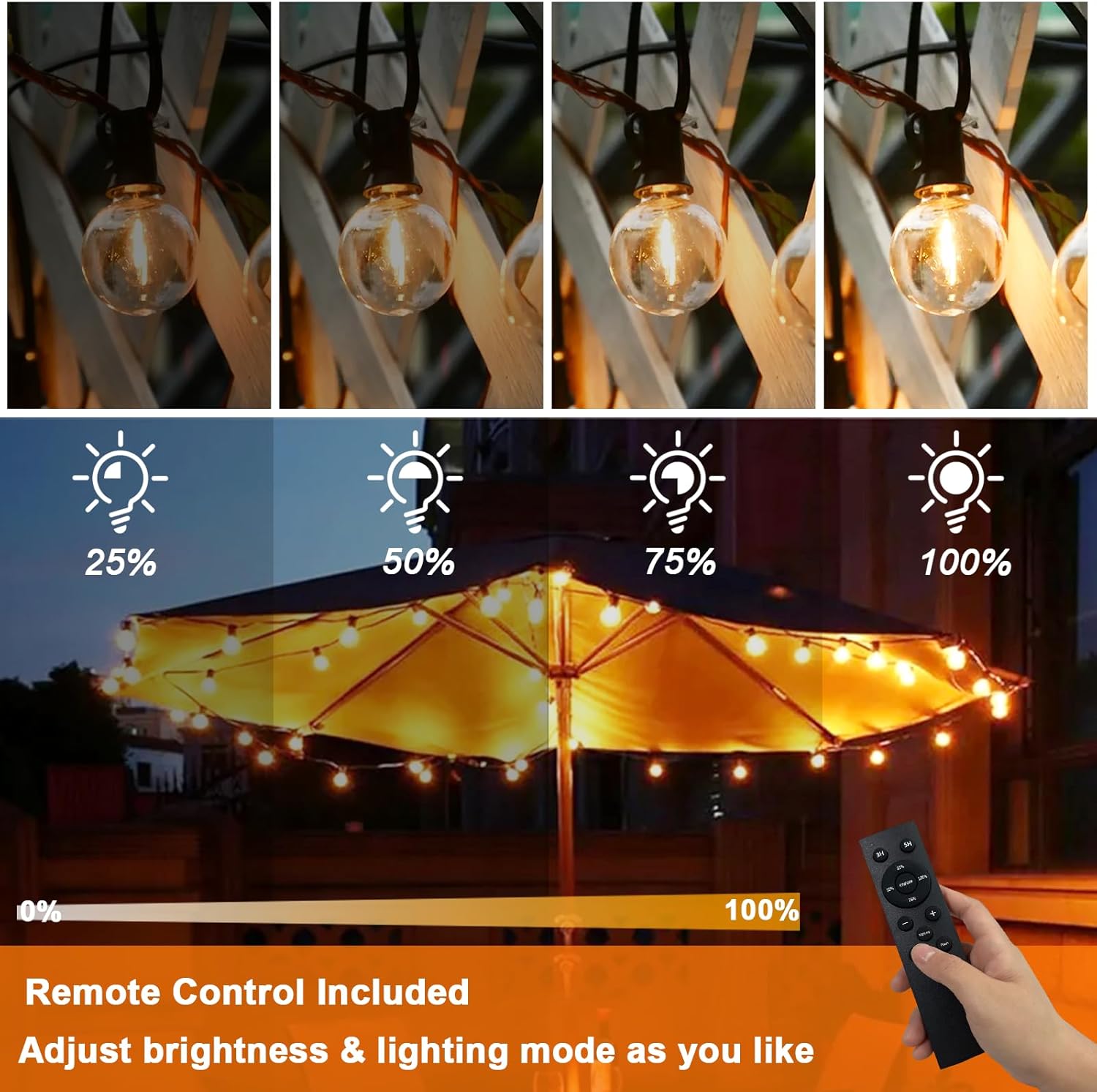 60FT LED String Lights with Remote, G40 Dimmable Globe for Patio, 27 Edison Shatterproof Bulbs, Waterproof Backyard Lights