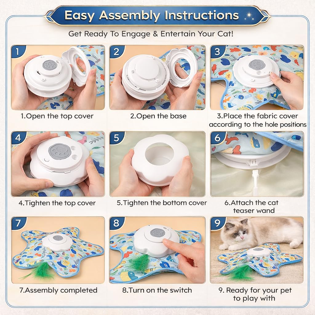Juguetes interactivos giratorios para gatos con chirriador para jugar interactivo, alivio de la ansiedad, aburrimiento, recargable, movimiento automático, plumas ocultas, juguetes activados por tacto