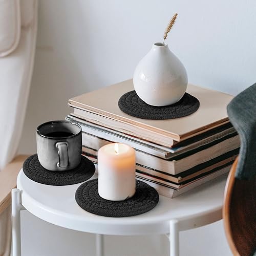 Miniatura 5 de GeeRic Juego de 6 posavasos de bar para bebidas, hecho a mano, trenzados, tejidos, para bebidas, posavasos antideslizantes de 4.3 pulgadas, color