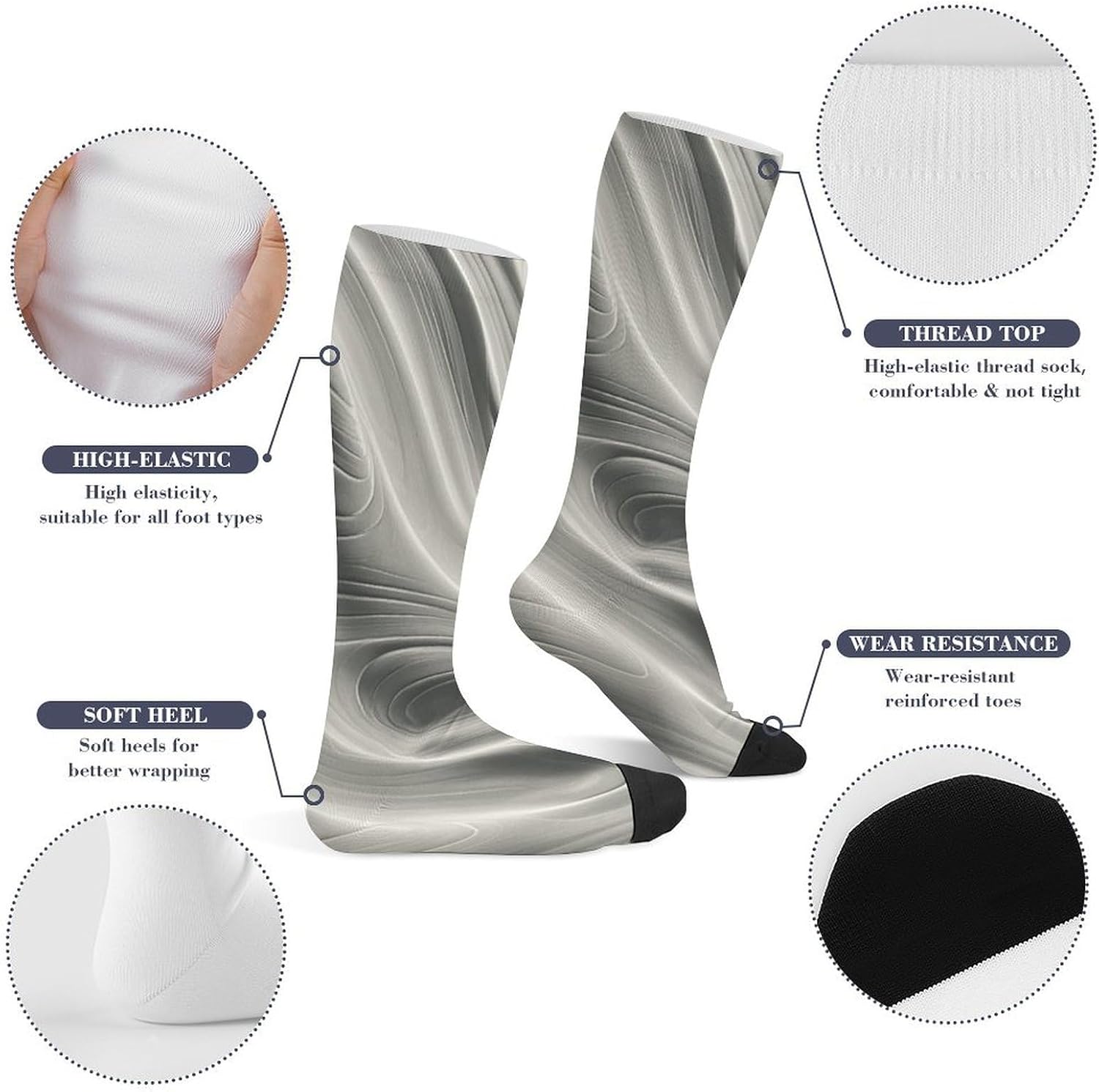 Quilted White Knee High Soccer Socks Moisture Wicking