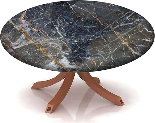 Mantel redondo ajustable con patrón de mármol, borde elástico, adecuado para catering y cocina, se puede limpiar para mesas redondas de comedor,