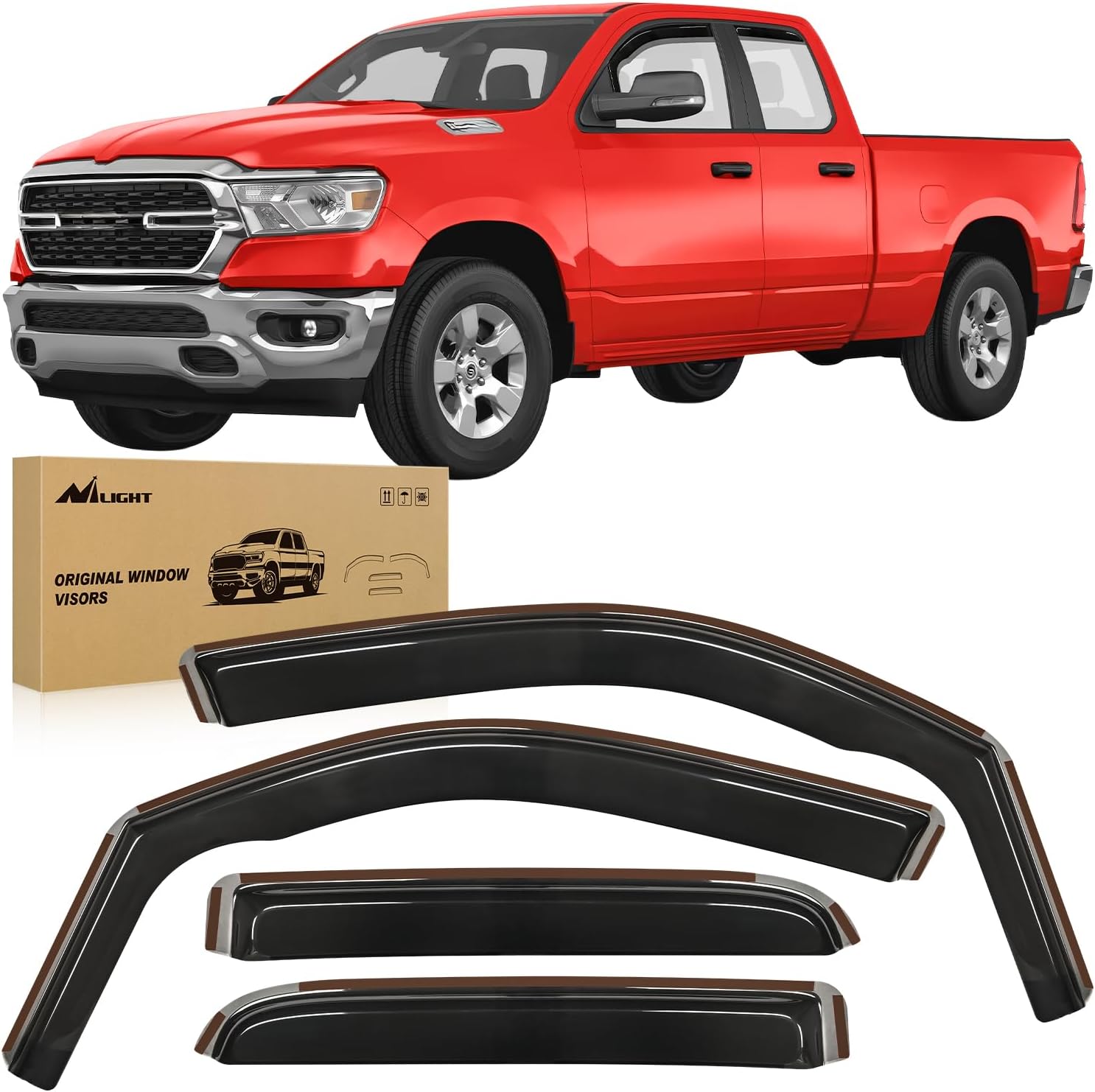 Nilight in Channel Rain Guards for Dodge RAM 1500 2019 2020 2021 2022 2023 2024 Quad Cab Original Window Deflectors, Vent Window Visors-4PCS Ram 1500 2019-2024 Quad Cab