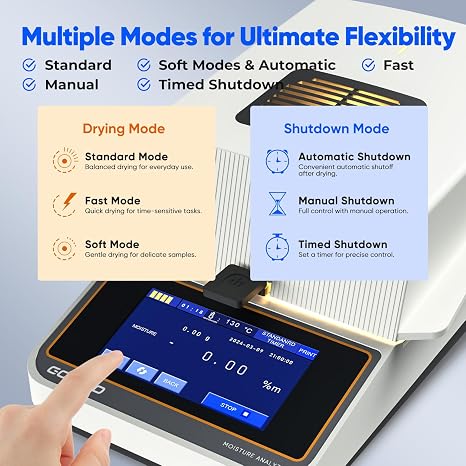 Halogen Moisture Balance with 110g-1mg Accuracy Rapid Heating & Drying (40-160c) Moisture Analyzer for Accurate Weighing and Moisture Determination in Food, Plants, Chemicals, and Building Materials