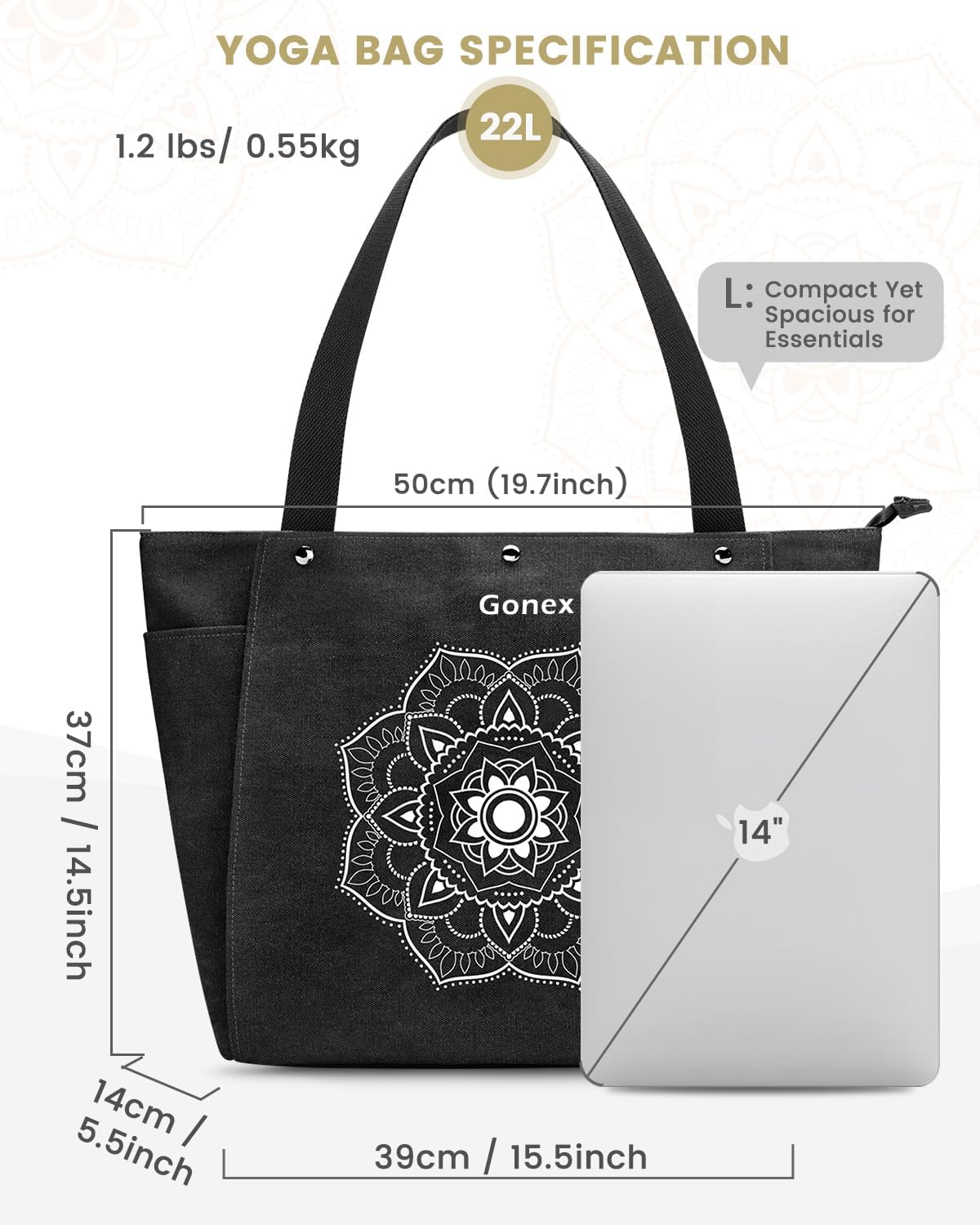 Gonex Yoga Mat Bag, Yoga Gym Bag Tote Bag with Multi Pockets For Women Men, Canvas Yoga Mat Carrier Take in Out Mat Easily For Pilates Travel Workout Office - Image 5