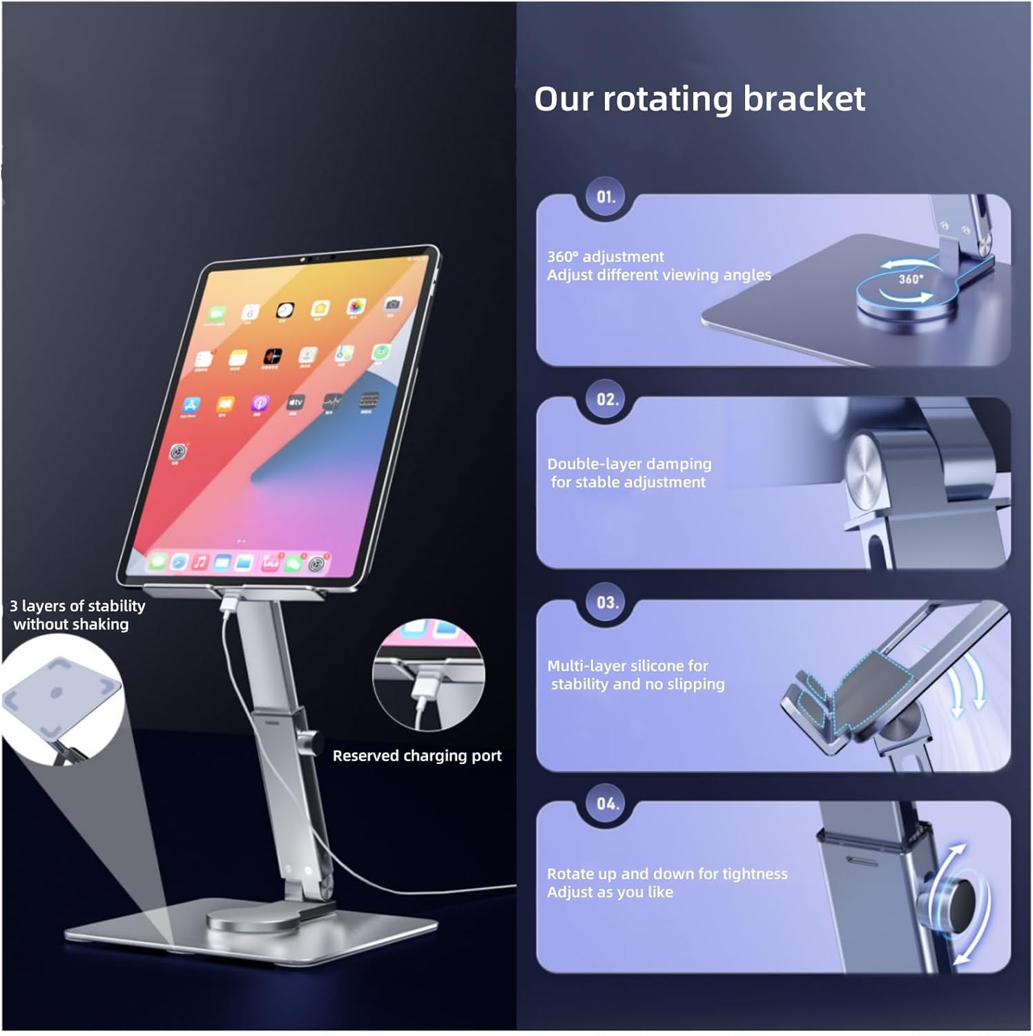 Tablet Stand, Retractable and Rotating Tablet Stand - Home Desk Accessories Reading Bookshelf Foldable, Retractable and Rotating