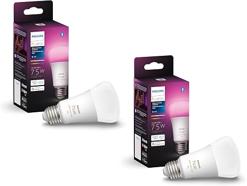 Philips Hue Bombilla LED inteligente A19 de 75 W, luz blanca y de co