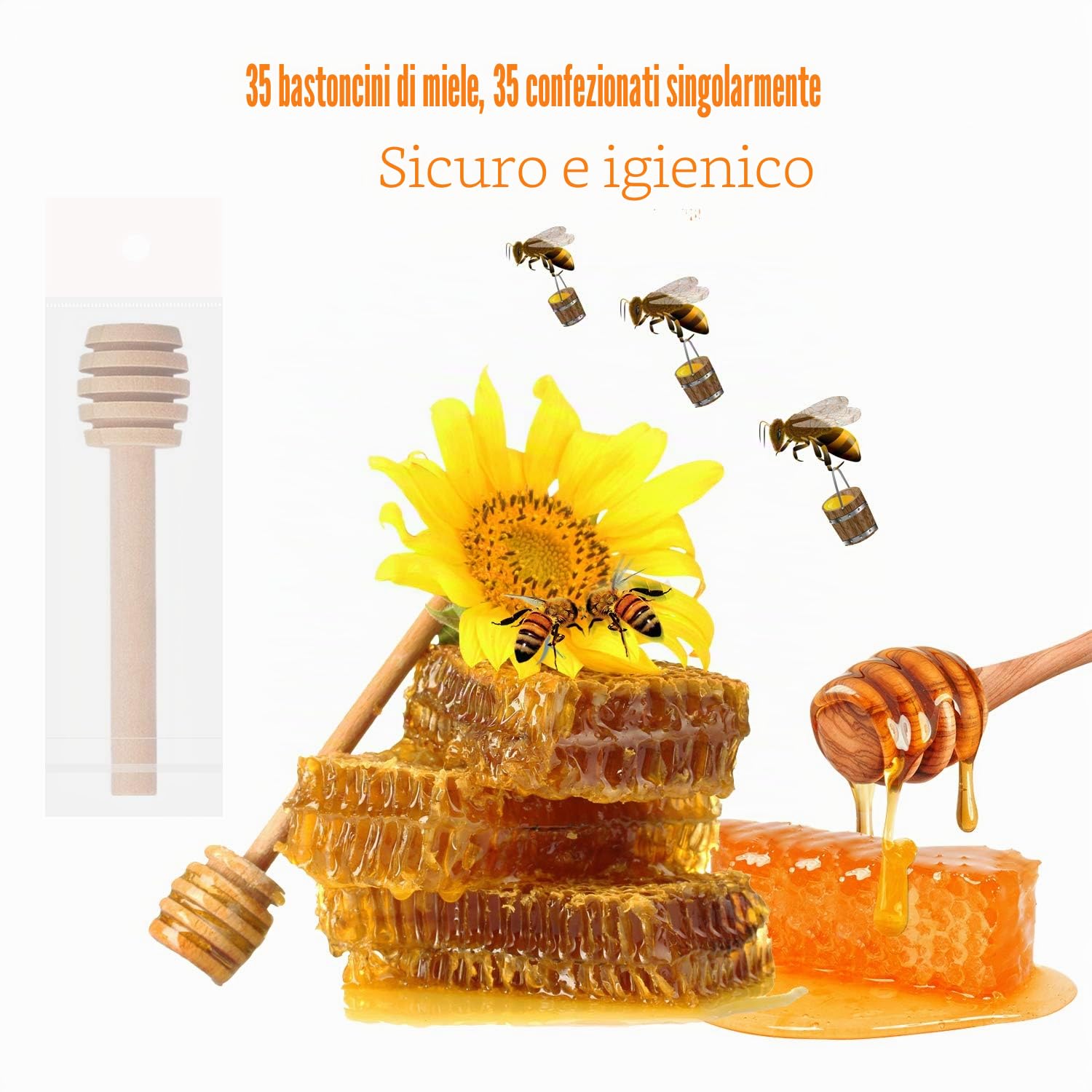 35 Pezzi Spargimiele Legno, Mini Bastoncini Miele per Miele e Gadget, Feste di Nozze, Ringraziamento(10 cm)