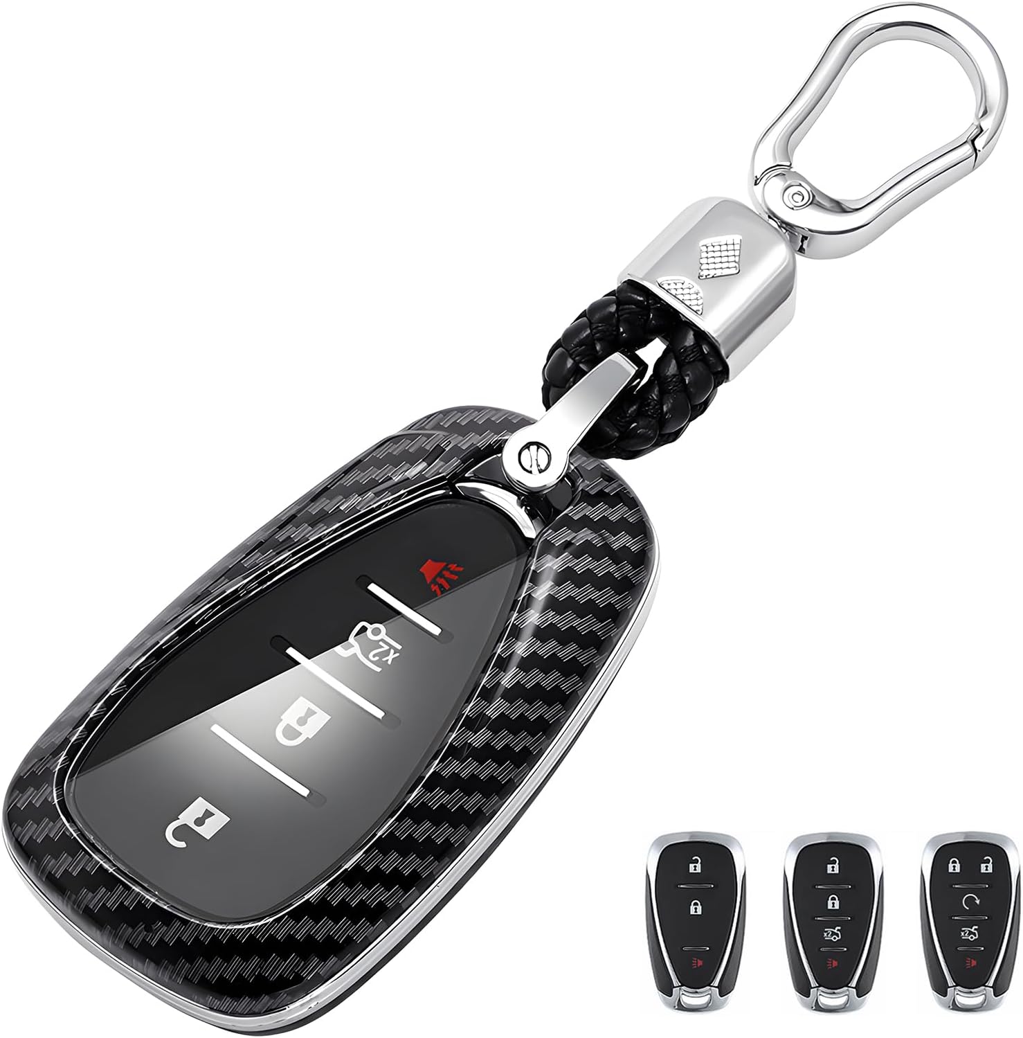 for Chevy Key Fob Cover, ABS Carbon Fiber Pattern Car Key Case Protector for 2016-2020 2023 2024 Chevrolet Malibu Cruze Camaro Traverse Volt Trax Equinox Blazer with Keychain (Carbon Black)