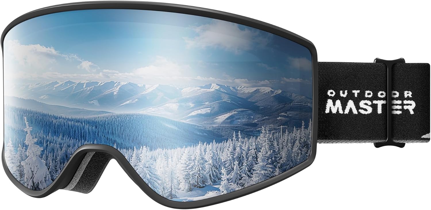 OutdoorMaster Pulse Ski Goggles, Frameless OTG Cylindrical Snow Goggles with Lock & Fit Lens Change System for Adults