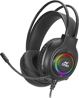 Ant Esports H580 Pro LED वायर्ड ओवर ईयर गेमिंग हेडफ़ोन माइक के साथ PC / PS5 / PS4 / Xbox One, Nintendo स्विच, कंप्यूटर और मोबाइल, काला