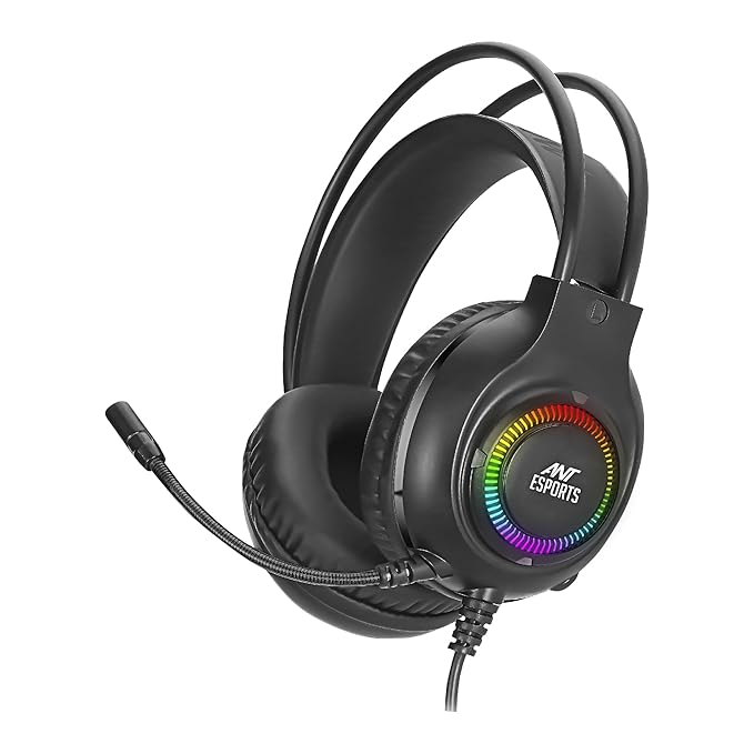 Ant Esports H580 Gaming Headset with Microphone for PS4 PC Xbox one PS5 Switch Laptop, Over Ear Headphones Wired with Noise Cancelling Mic, 3.5m Audio Jack, 50mm Stereo Drivers, Led Light Black