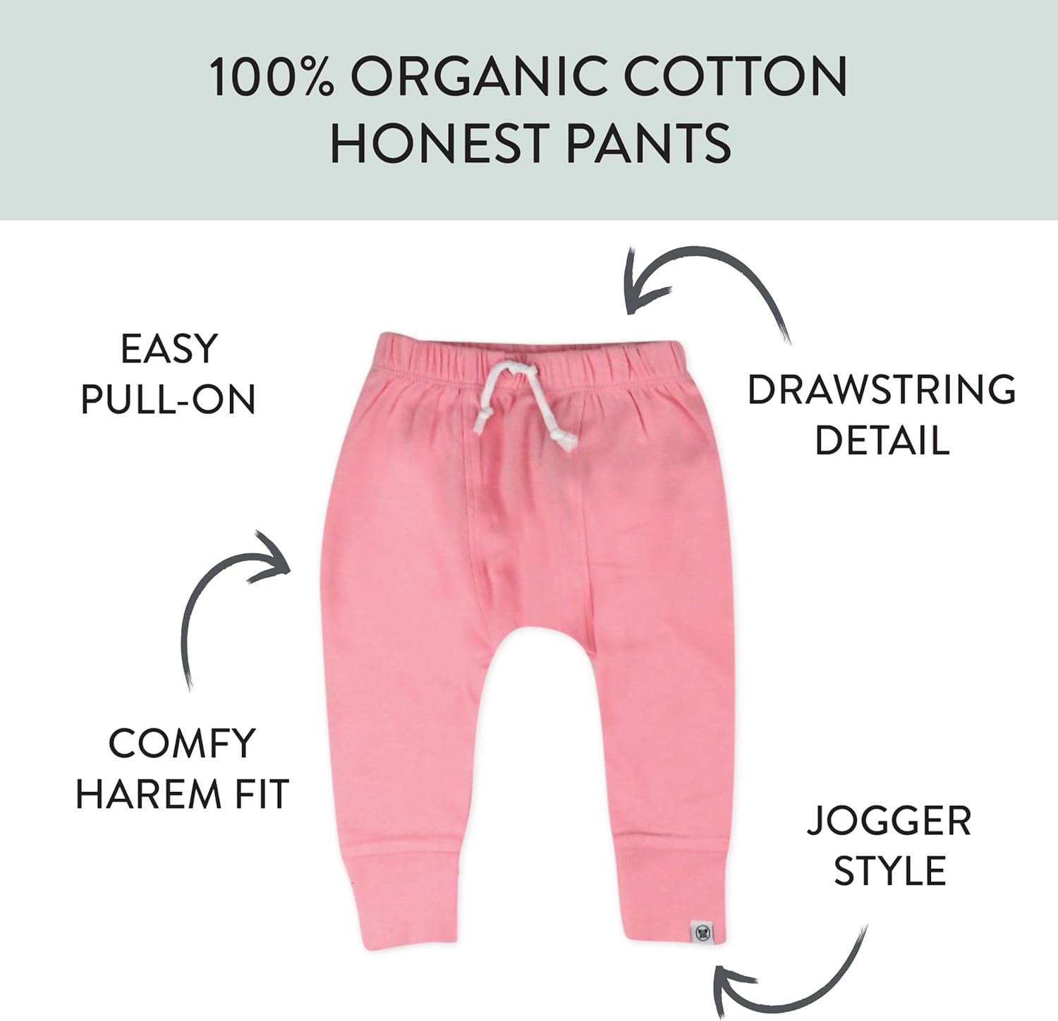 Multipack Honest Pants Joggers Pull on 100% Organic Cotton for Infant Baby and Toddler, Boys, Girls, Unisex