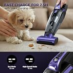 Pet Cheveux Aspirateur sans fil: 20000PA Aspirateur de voiture haute puissance avec brosse motorisée et LED Aspirateur léger et rechargeable à main avec filtre réutilisable pour voiture, maison, bureau & Animaux de compagnie, violet