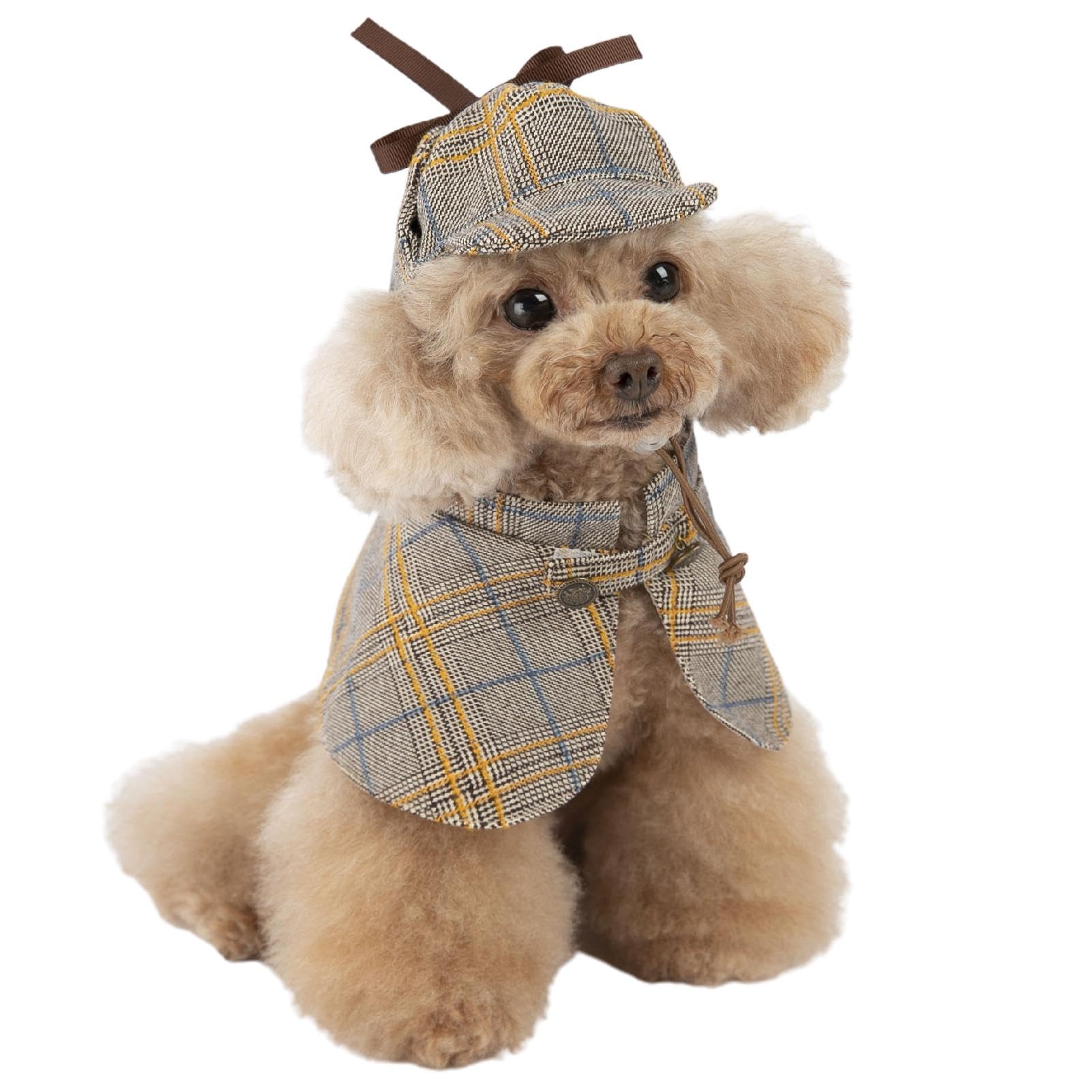 Pet Detective Outfit - Winter Fashion Cape Cloak Hat,Dog Halloween Cosplay Outfit, Famous Detective Dogs Outfit, Pet Costume Halloween Costumes for Small Medium Dog