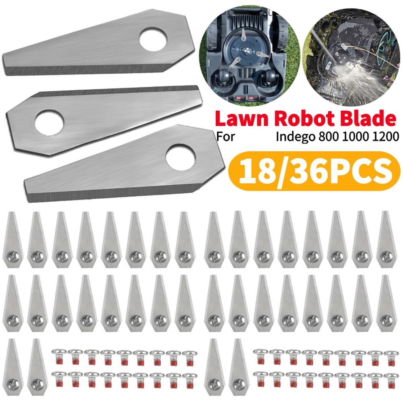 Lame di Ricambio in Acciaio Inossidabile da 18/36 Pezzi, Compatibili con Bosch, Rasaerba Robotizzato Indego 800/1000/1200/350/400/450 | 36pcs