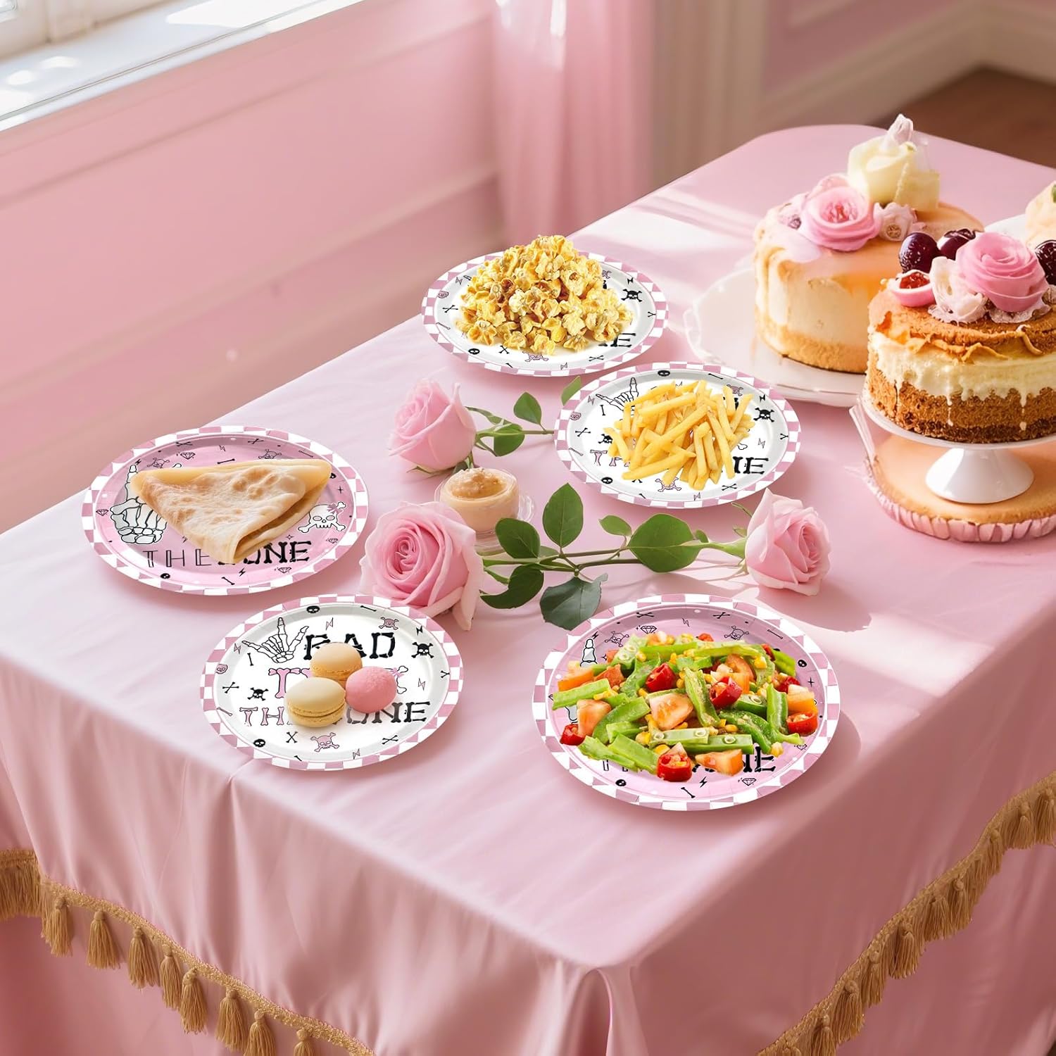 180pcs Bad Two the Bone Party Supplies Serve 60,Rock and Roll 2nd Birthday Plates and Napkins Set for Girl Birthday Party Decorations