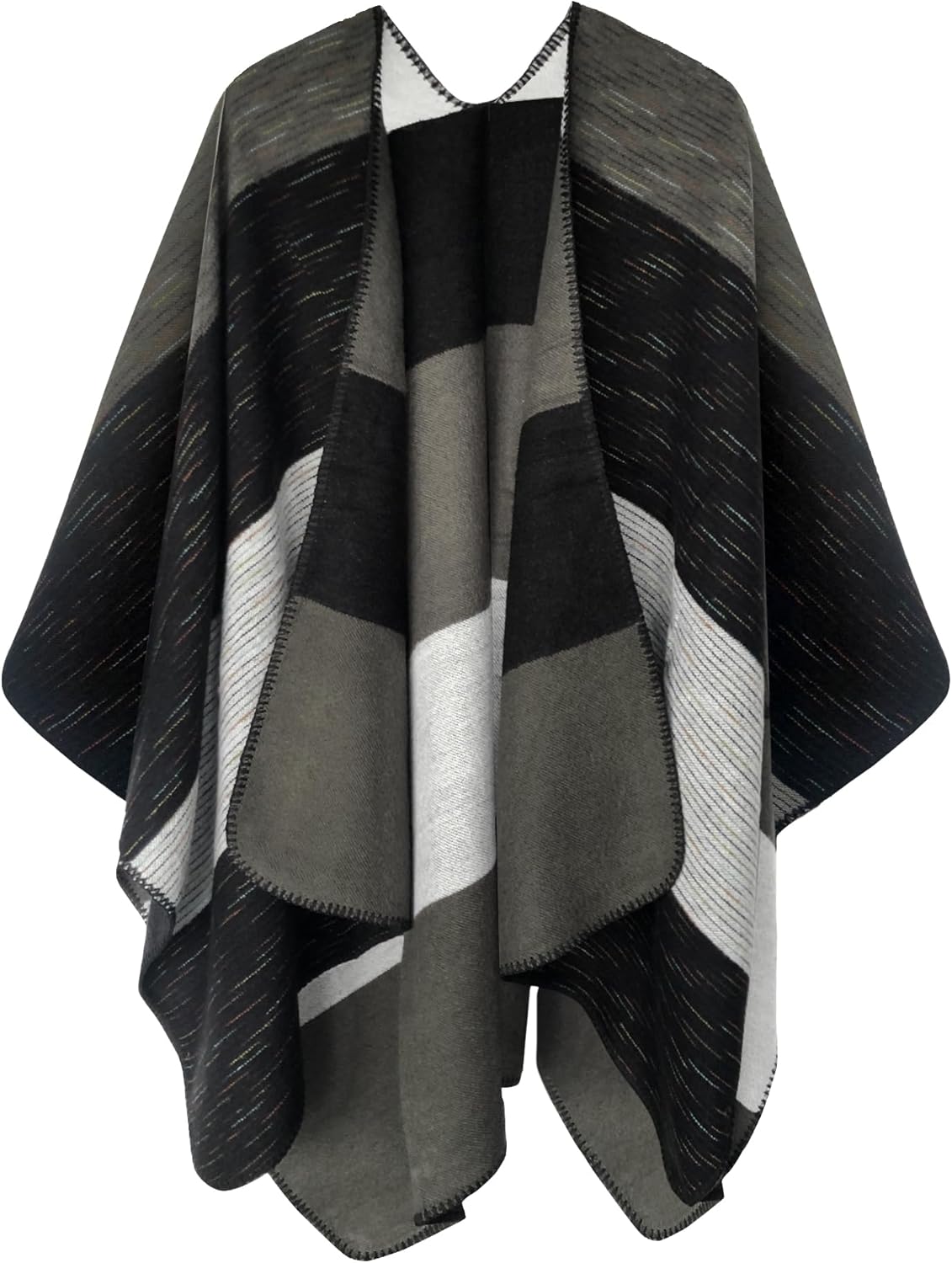 Urban CoCo Women's Color Block Shawl Wrap Open Front Poncho Cape