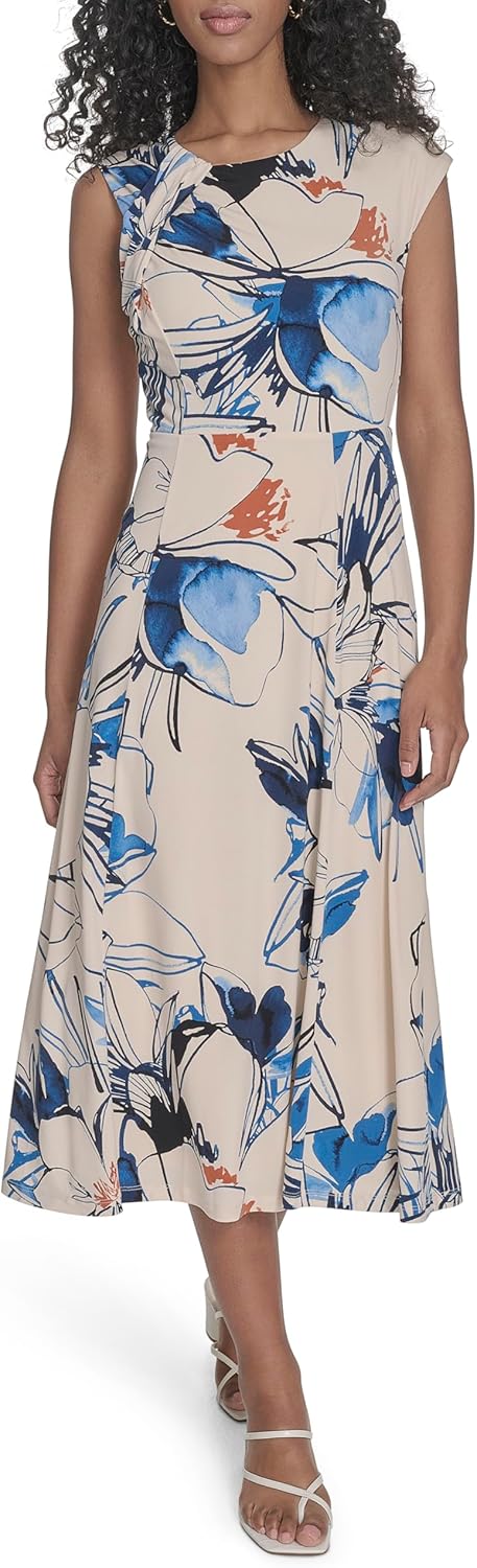 Calvin Klein Women's Sleeveless High Neck Stretch A-Line Midi Dress