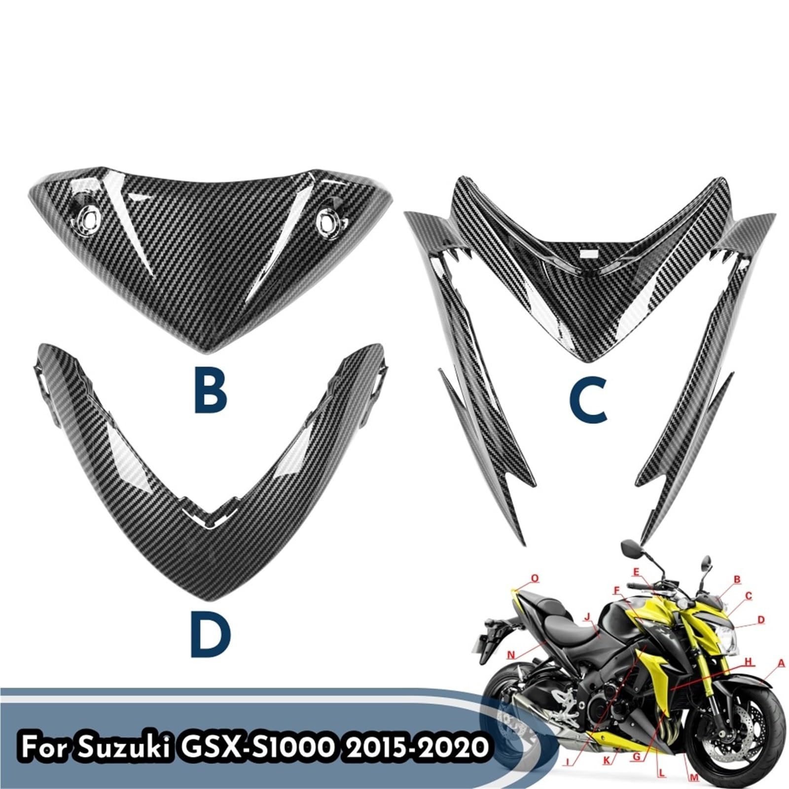 Motorcycle Tail Seat Przedni reflektor motocyklowy osłona górna osłona nosa reflektora pasuje do Suzuki GSX S1000 2015-2020 Rear Fairing Seat Cowl(C-Carbon Fiber Look)