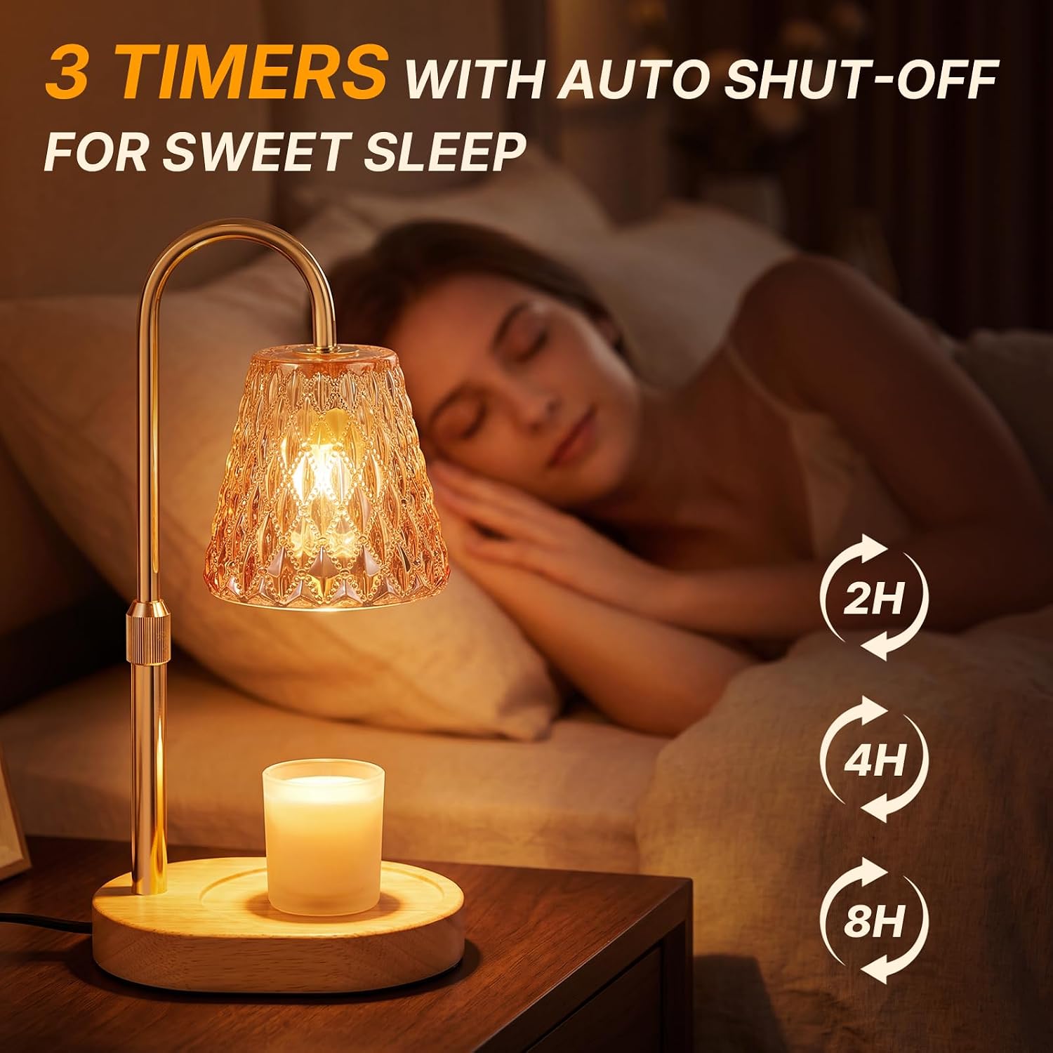 BIMO Candle Warmer Lamp with Timer & Dimmer, Adjustable Height Electric Candle Melter for Jar Candles, Glass Shade Scented Wax Warmer, Smoke-Free & Fireless Fragrance Lamp for Home Decor & Gifts