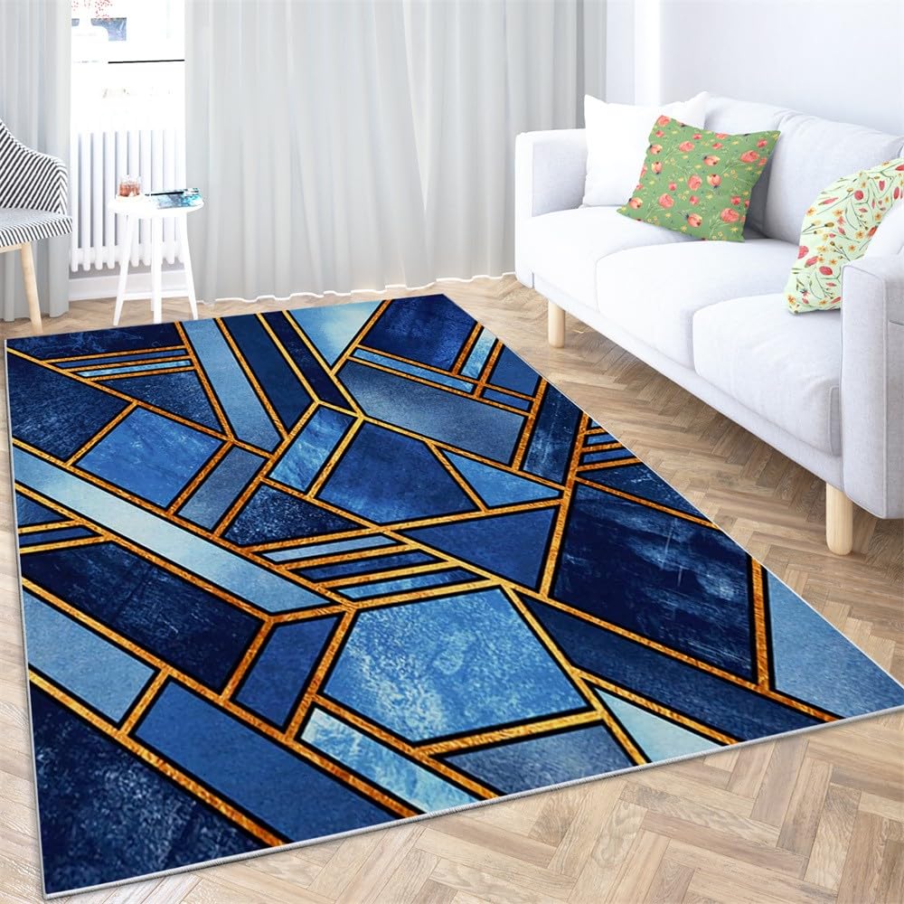 Tapis Moelleux de Salon Moelleux Rayures Géométriques Abstraites Modernes Adaptés à la Chambre à Coucher des Enfants décor à la Maison de la Chambre à Coucher Tapis - Bleu D'Oeuf De Canard 140 x 200cm