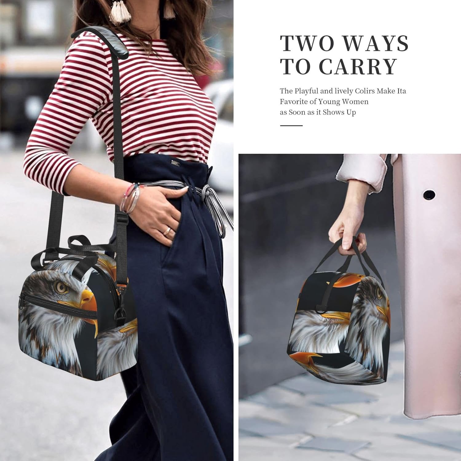 Bald eagle Print Reusable Lunch Bag Insulated Lunch Boxes for Office Work Picnic Tote Bag Adjustable