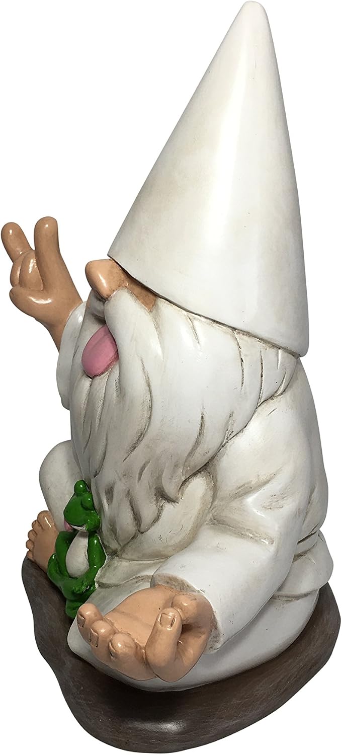 GlitZGlam Rocker Gnome George with Zen Frog - This Garden Gnome Combines Peace, Tranquility and Rock N Roll for Your Fairy Garden