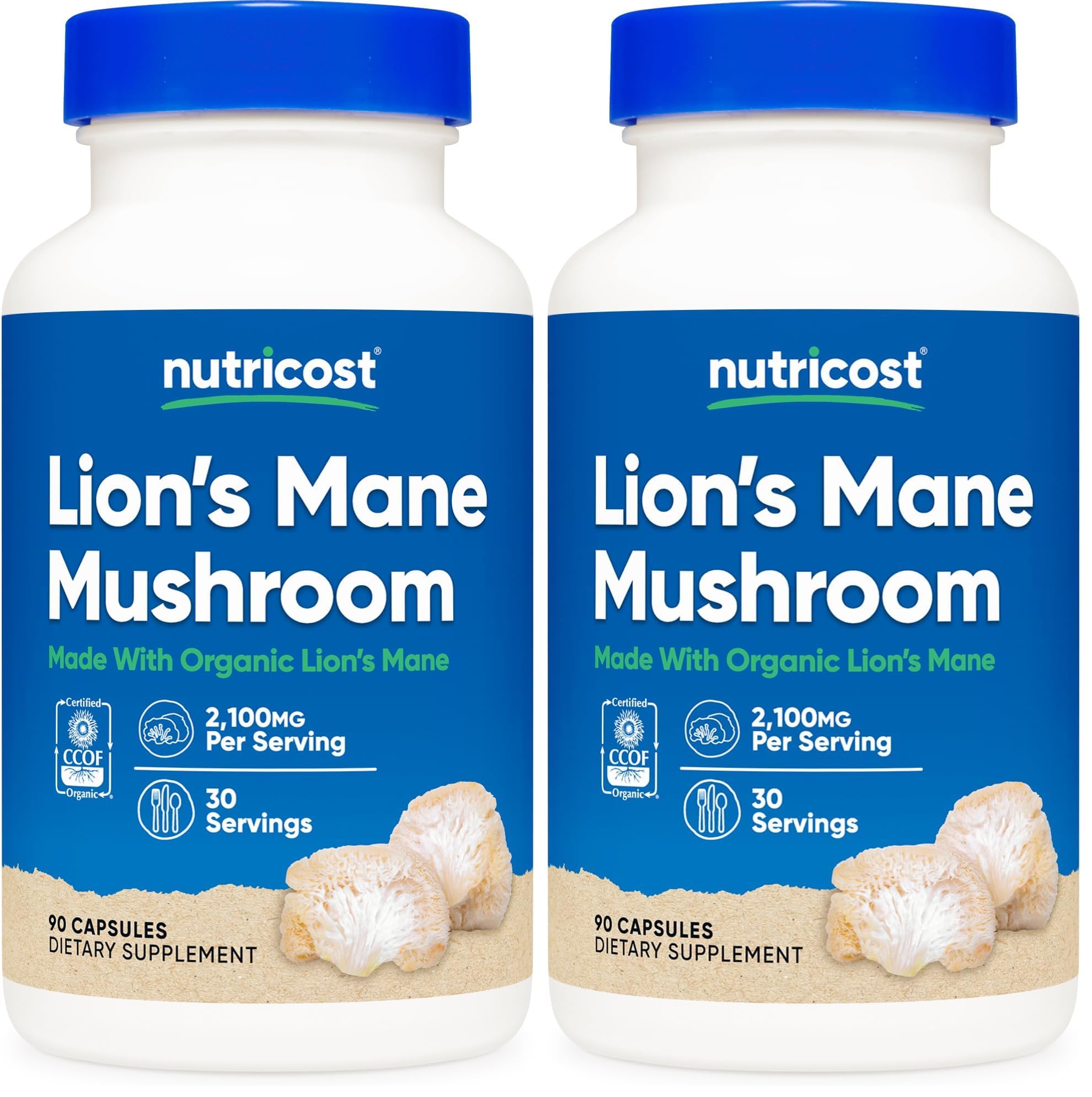 Nutricost Lion's Mane Mushroom Capsules 2100mg, 90 Capsules, 30 Servings (Pack of 2) 90 Count (Pack of 2)