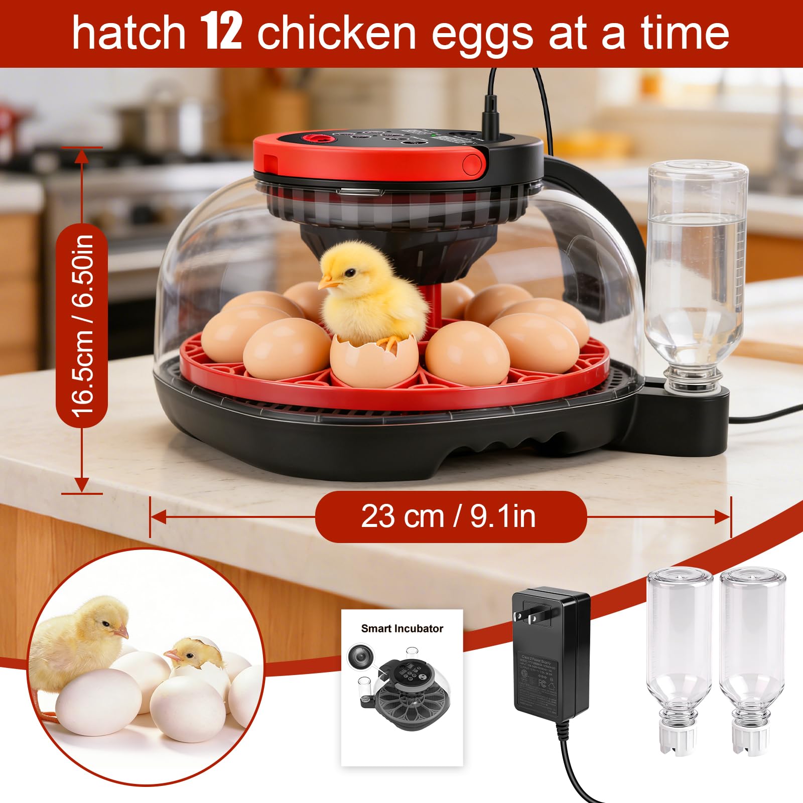 Incubadora totalmente automática de 12 huevos, incubadora con cámara HD 1080, control remoto mediante app inteligente, Control de Temperatura y Automático de Humedad, Volteo Automático de Huevos | Incubadora de pollos con control de temperatura y humedad,