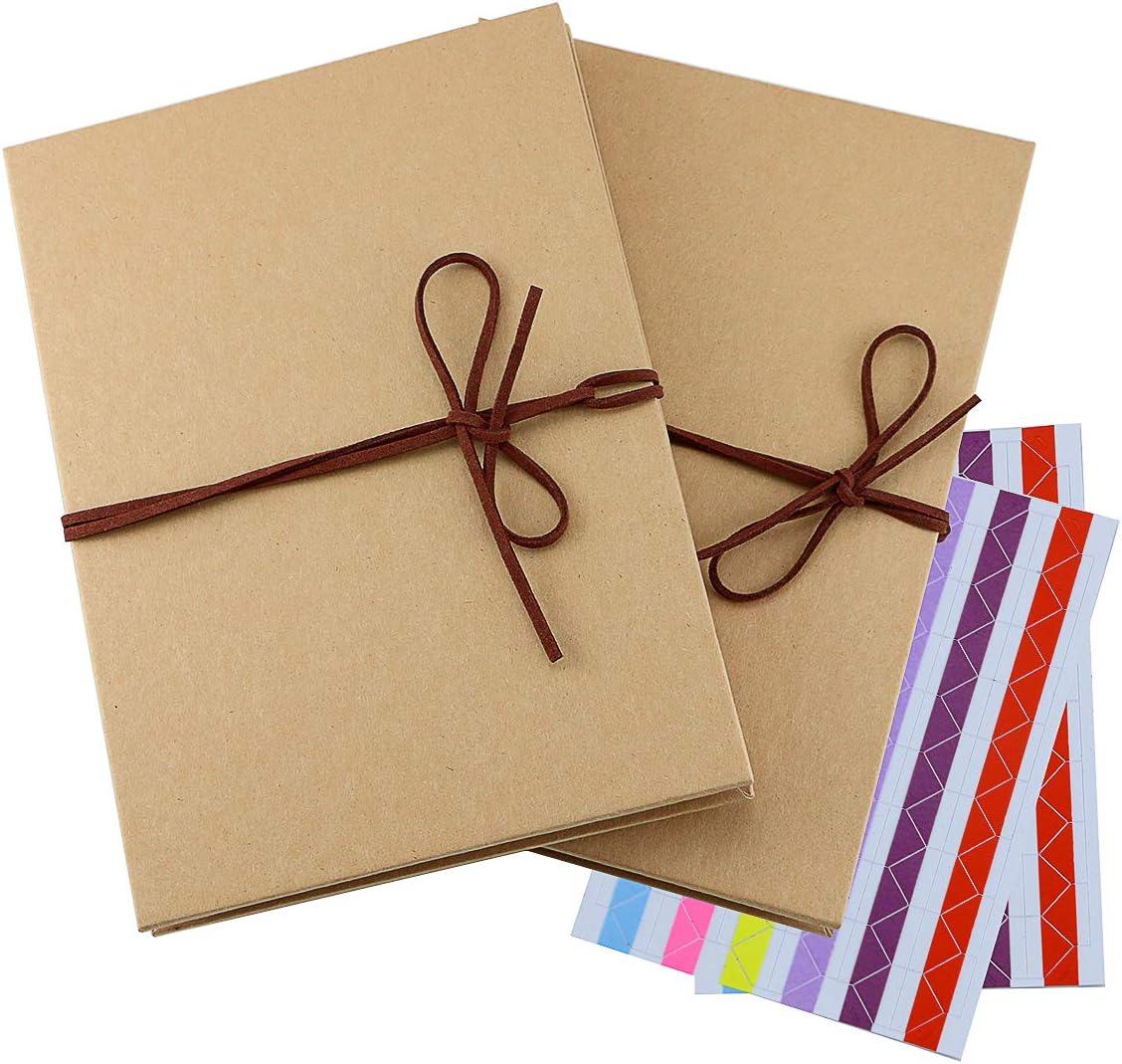 2 Pack Hardcover Photo Albums DIY Scrapbook Albums,Stretchable Folding Kraft Paper Photos Collection for Wedding Anniversary Valentines Day Student Graduation Gift(6" x 8")