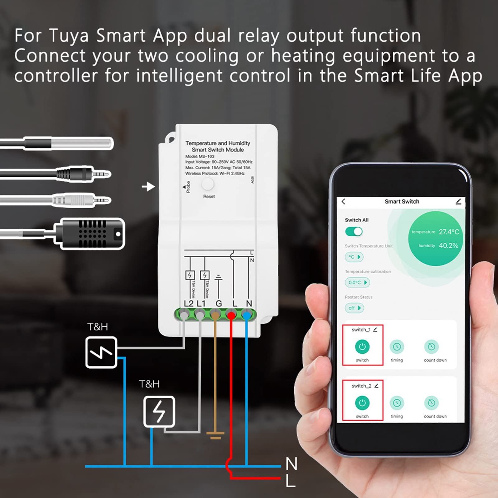 aqxreight Controller del Termostato WiFi Intelligente con Sonda per il Monitoraggio di Temperatura e umidità Compatibile con 90-250V