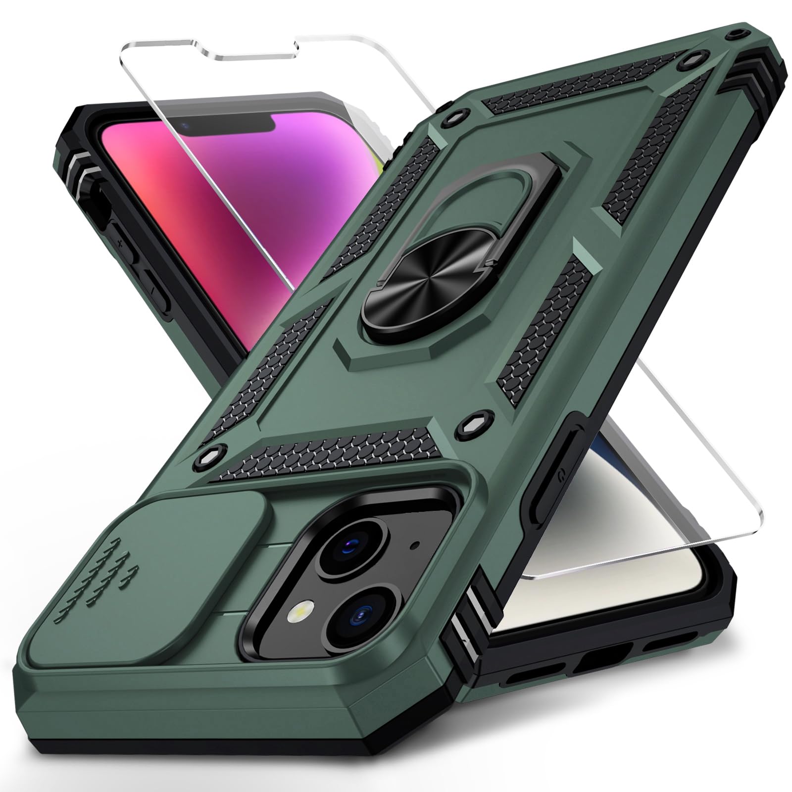 Coque iPhone 14 Plus antichoc vert pin protégeant l'objectif des rayures - 7