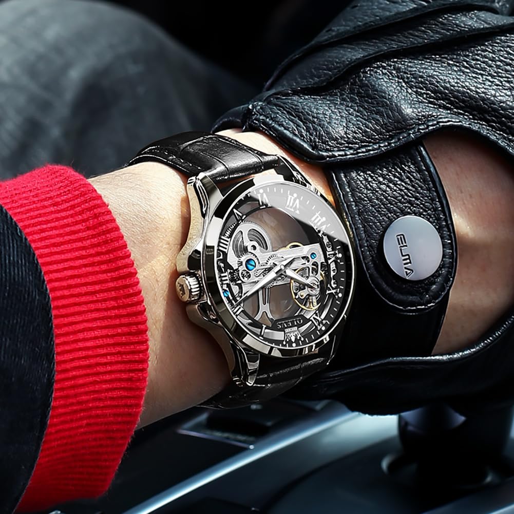 OLEVS Skeleton Automatische Herrenuhren Mechanisch Modisch Luxus Leder Wasserdicht Leuchtende Herren Armbanduhr