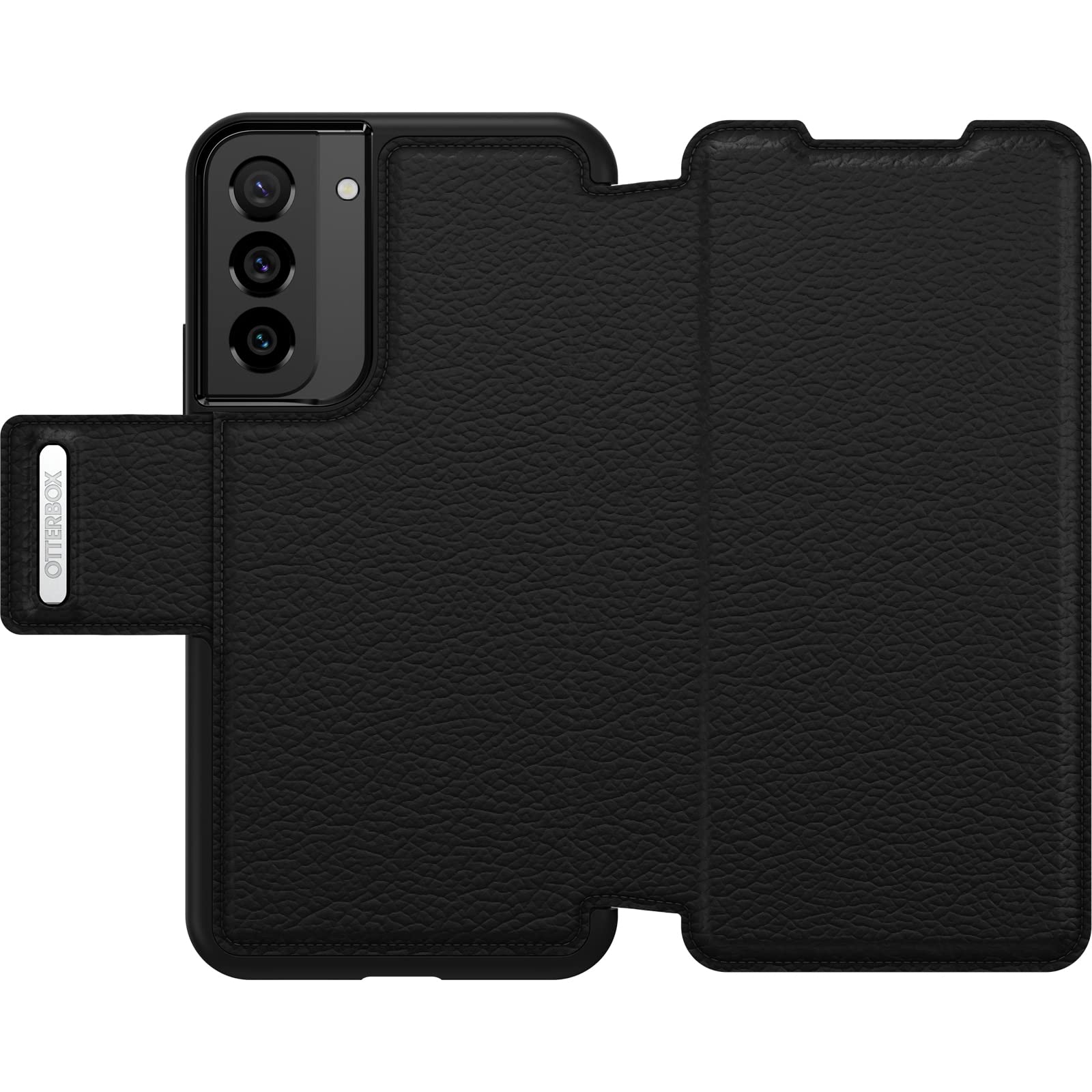 OtterBox Cover per Samsung Galaxy S22+ Strada, resistente a shock e cadute, vero cuoio, 2 slot carte di credito, testata 3x vs norme MIL-STD 810G, Nero