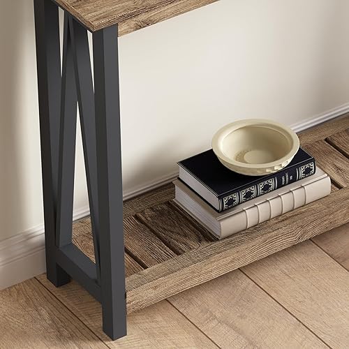 Miniatura 23 de ChooChoo Mesa consola de granja, mesa de sofá rústica vintage estrecha para entrada, sala de estar, pasillo, 40 blanco Blanco,Negro,Roble rústico y