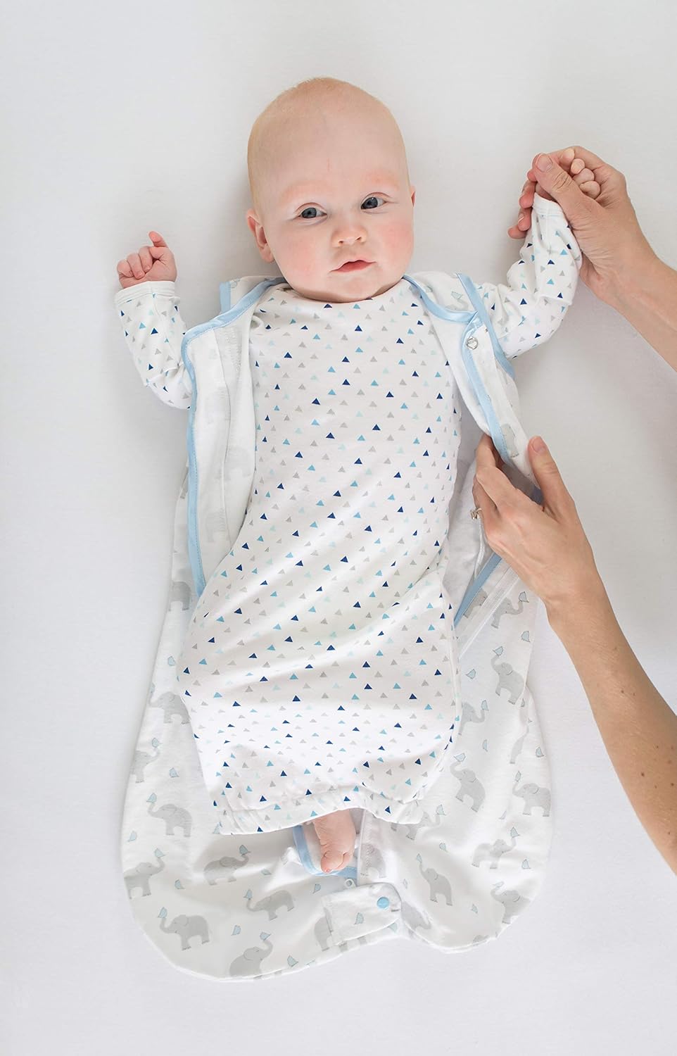 SwaddleDesigns Cotton Flannel Sleeping Sack, Sleeveless Wearable Blanket with 2-Way Zipper, Made in USA, Elephant and SeaCrystal Chickies, 6-12 Months