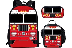 Boys Cute Fire Truck Print School Backpack: Adventure-Ready for Little Firefighters