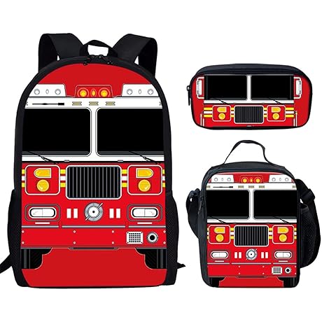 Boys Cute Fire Truck Print School Backpack: Adventure-Ready for Little Firefighters