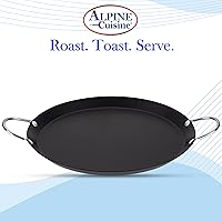 Vista 4 de Alpine Cuisine Plancha redonda antiadherente de 11 pulgadas, parrilla de acero al carbono negro con doble asa, duradera, resistente para cocinar