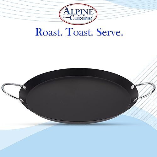 Miniatura 4 de Alpine Cuisine Plancha redonda antiadherente de 11 pulgadas, parrilla de acero al carbono negro con doble asa, duradera, resistente para cocinar,