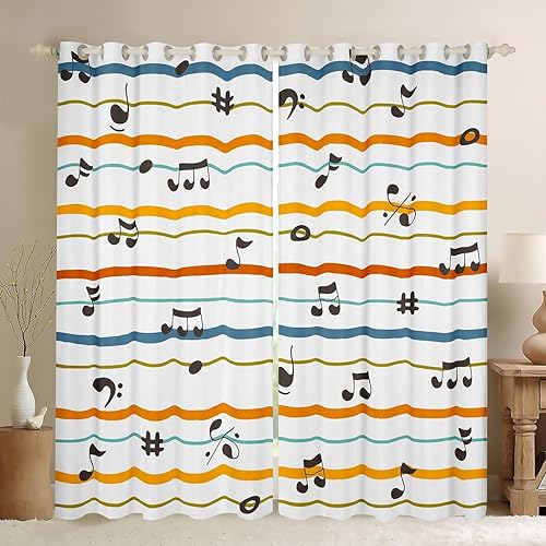 Cortinas de notas musicales para ventanas de 30 % a 50 % de luz, coloridas y modernas rayas geométricas, para decoración del hogar, cortinas para