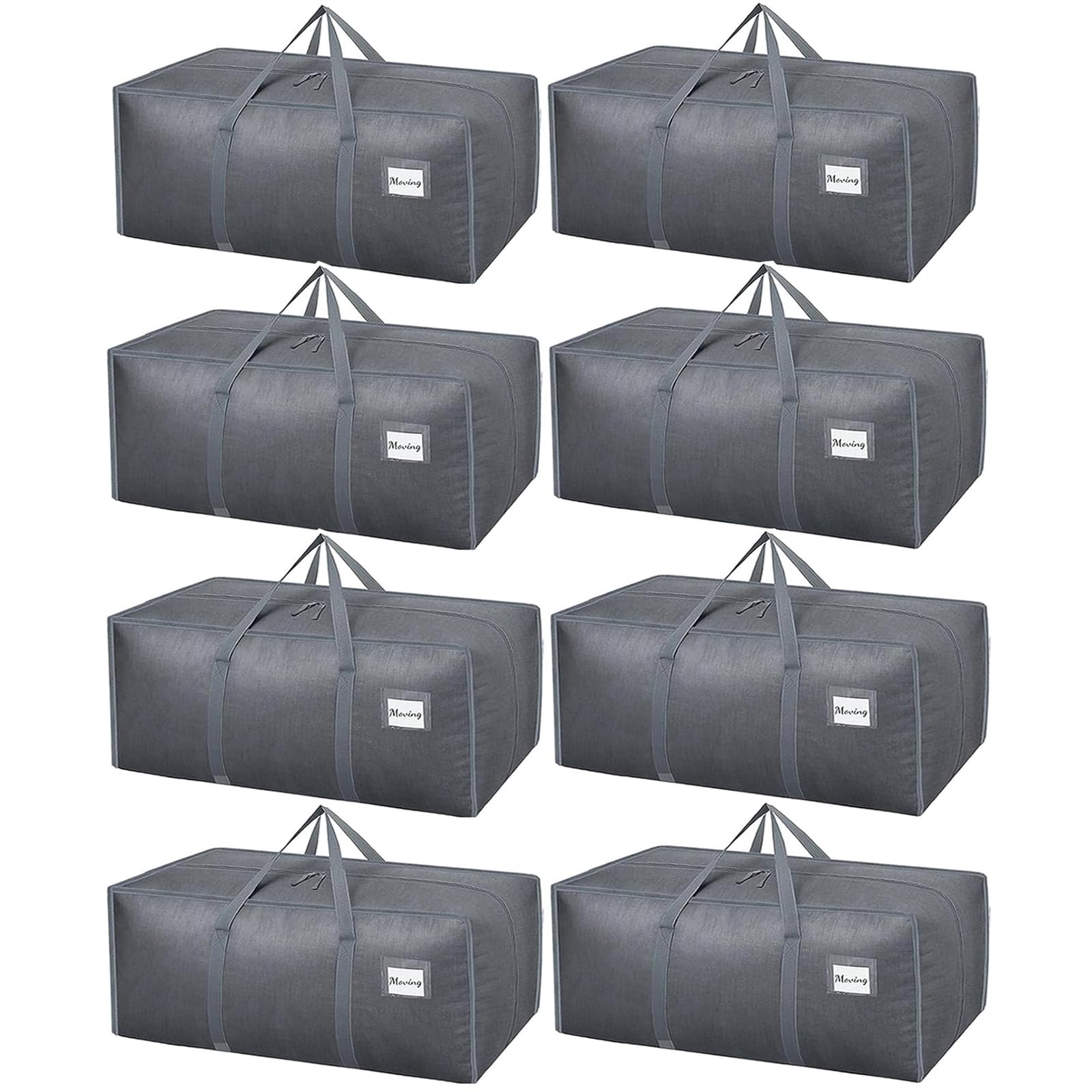 Dntorx 8 Stück 120L Aufbewahrungstasche, Heavy-Duty Umzugstaschen Wasserdicht Umzugskartons Große mit Reißverschluss Griff Faltbar Aufbewahrungsbox für Umzug Camping Kleidung Aufbewahrung (Grau)